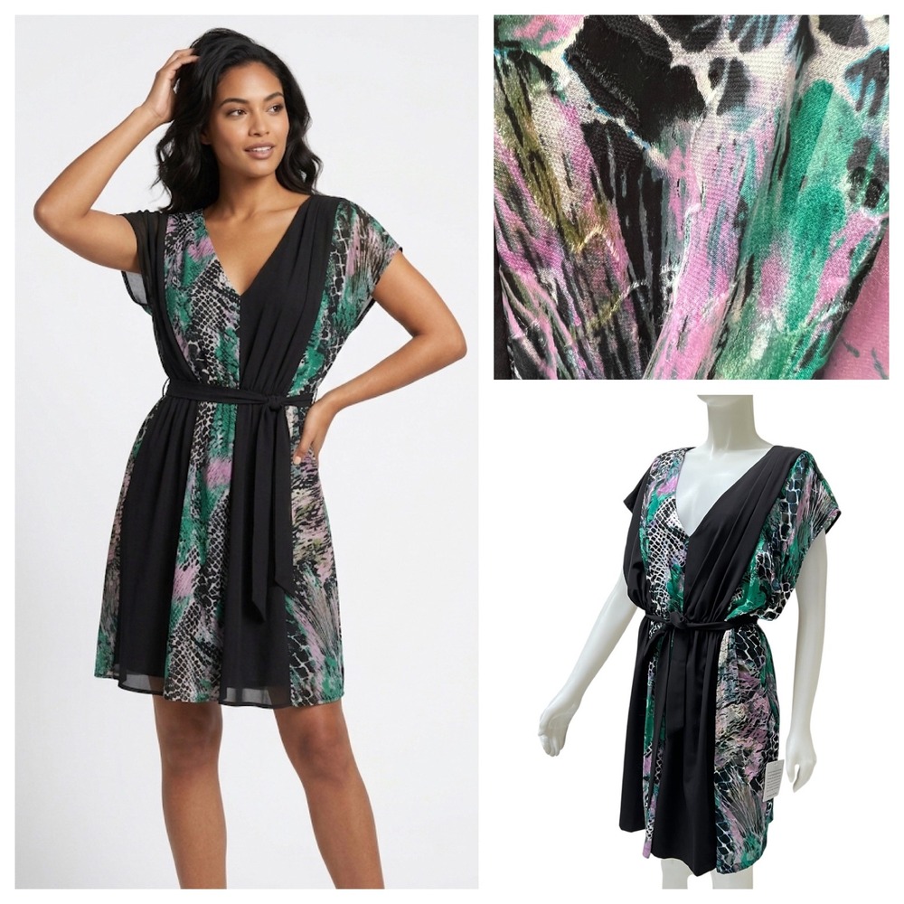 Julie Dillon Silk Dress 10 Abstract Snake Print Colorblock Belted New Whimsygoth